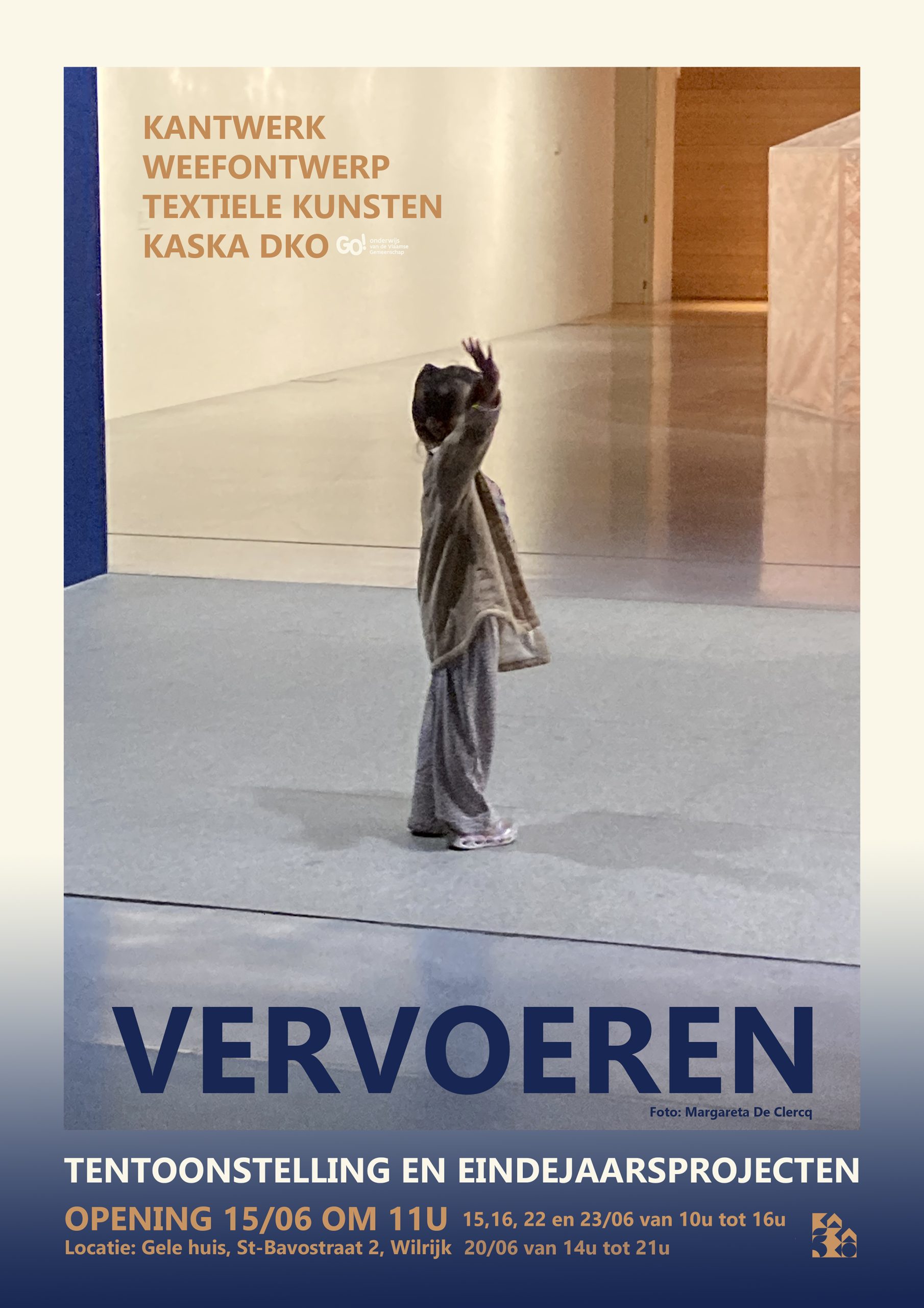 Flyer KASKA DKO eindejaarstentoonstelling en Tentoonstelling vervoeren Weven Kant Textiele kunsten